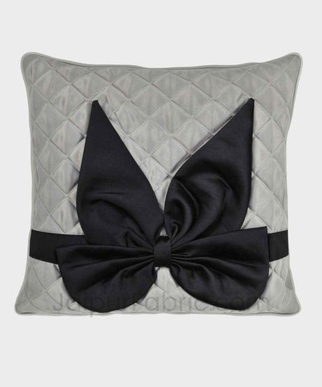 Grey Black Bow Tie Square Cotton Cushion Cover