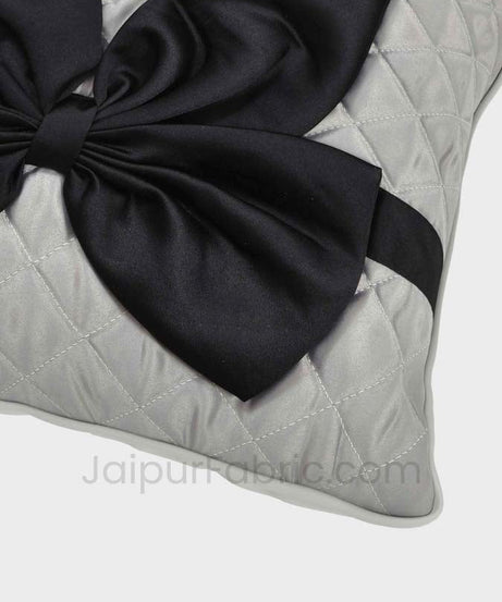 Grey Black Bow Tie Square Cotton Cushion Cover