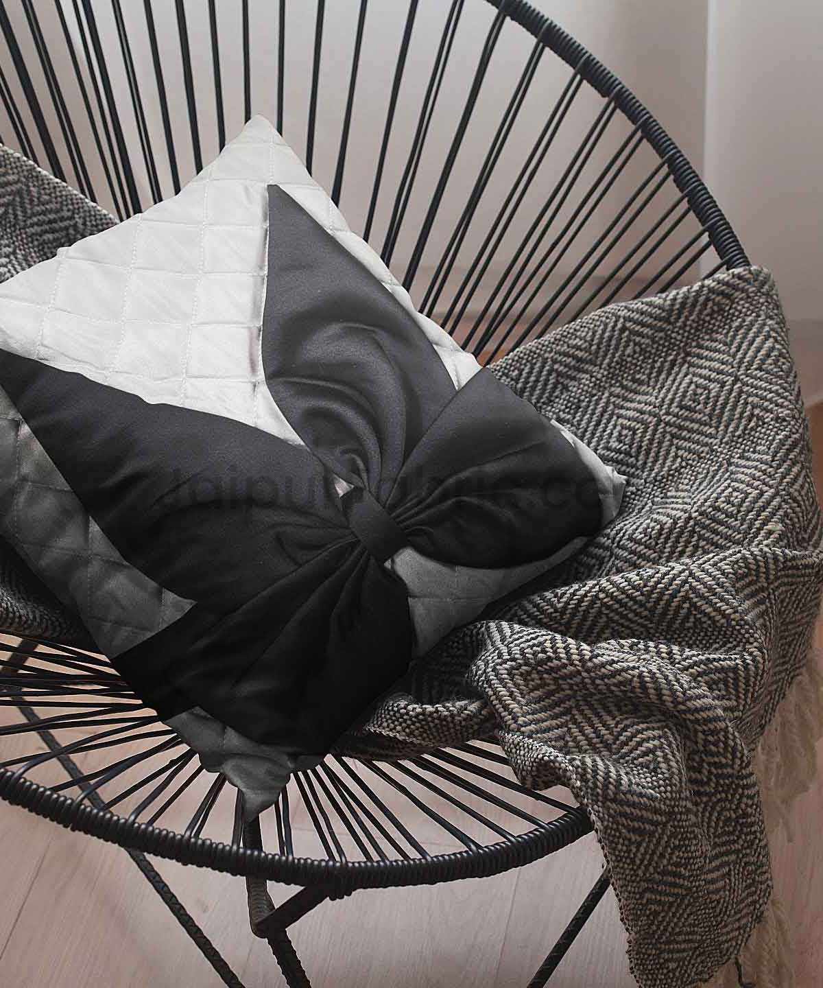 Grey Black Bow Tie Square Cotton Cushion Cover