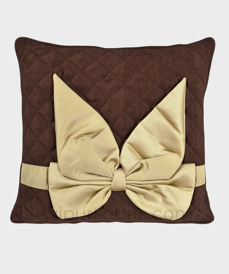 Dark Brown Beige Bow Tie Square Cotton Cushion Cover