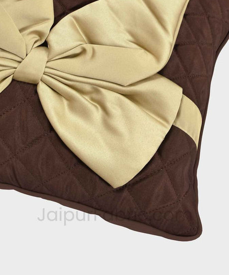 Dark Brown Beige Bow Tie Square Cotton Cushion Cover