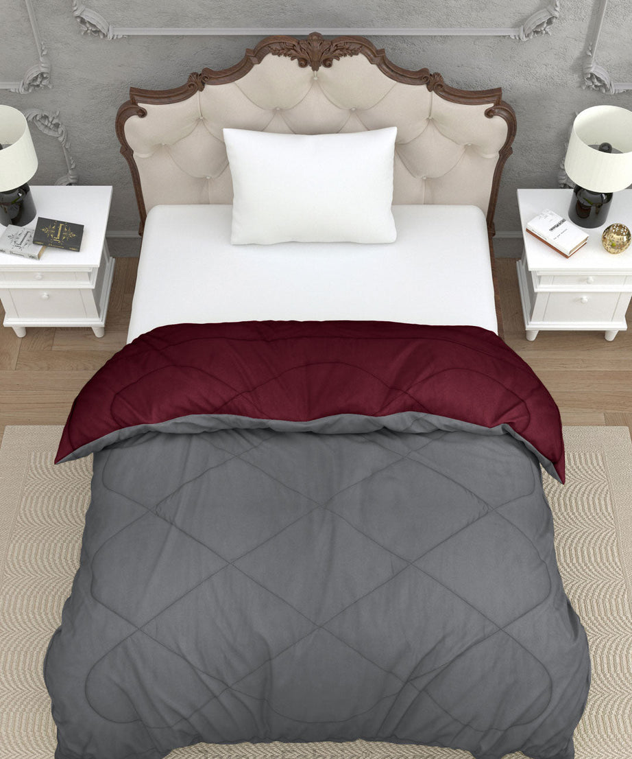 Dark Grey Maroon Single Bed Comforter