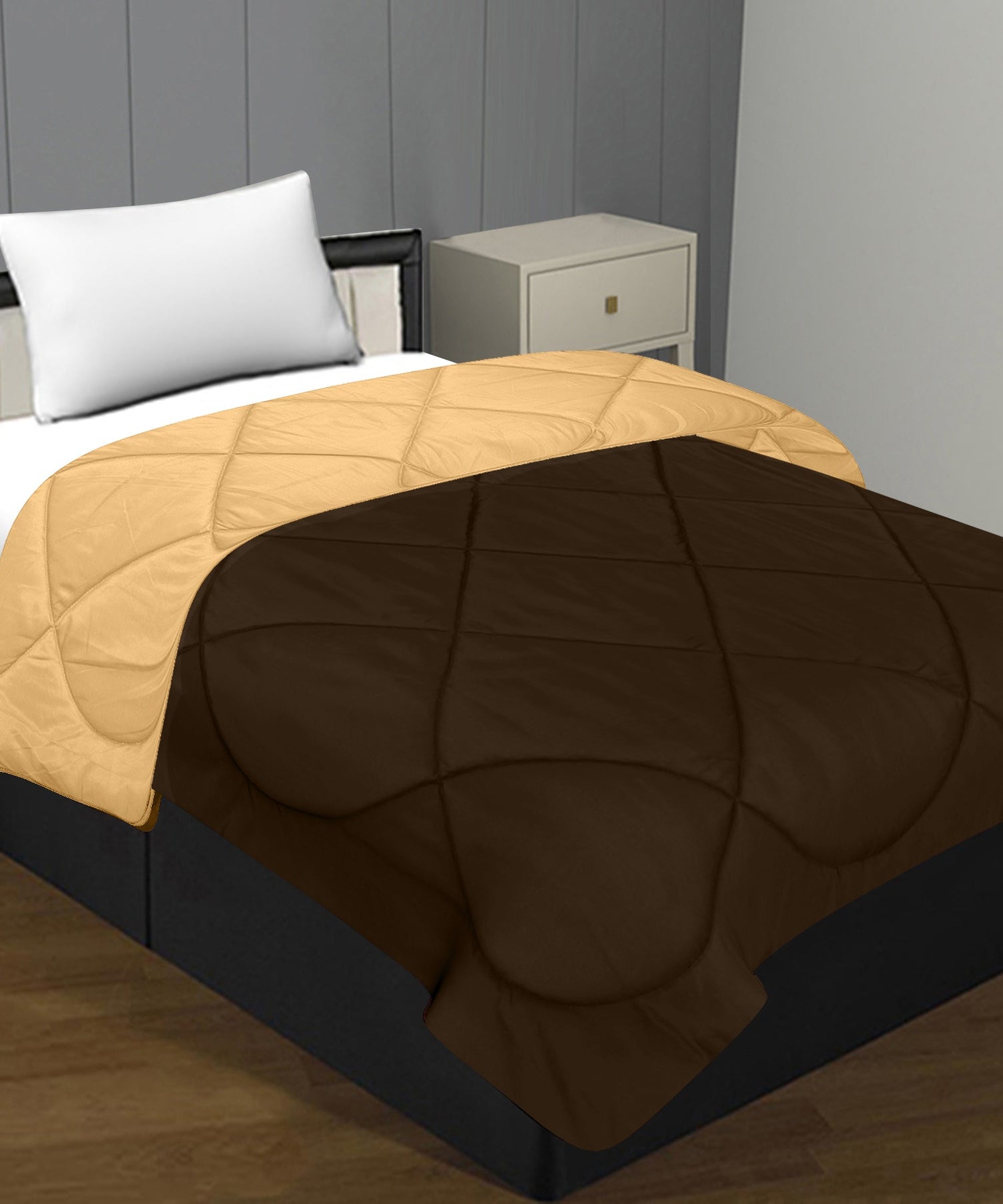 Dark Brown-Off White  Single Bed Comforter