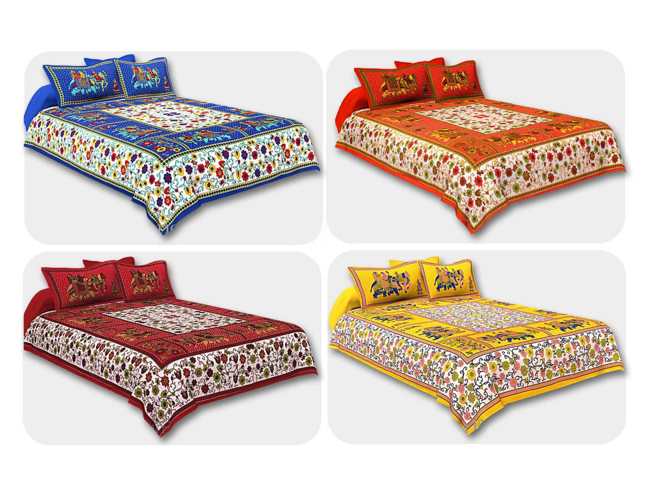Beautiful Multicolor 4 Bedsheet + 8 Pillow Covers Set