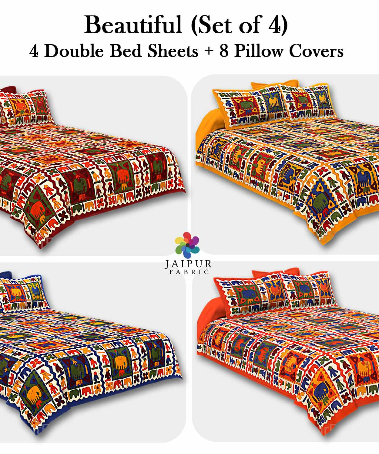 COMBO114 Beautiful Multicolor 4 Bedsheet + 8 Pillow Cover