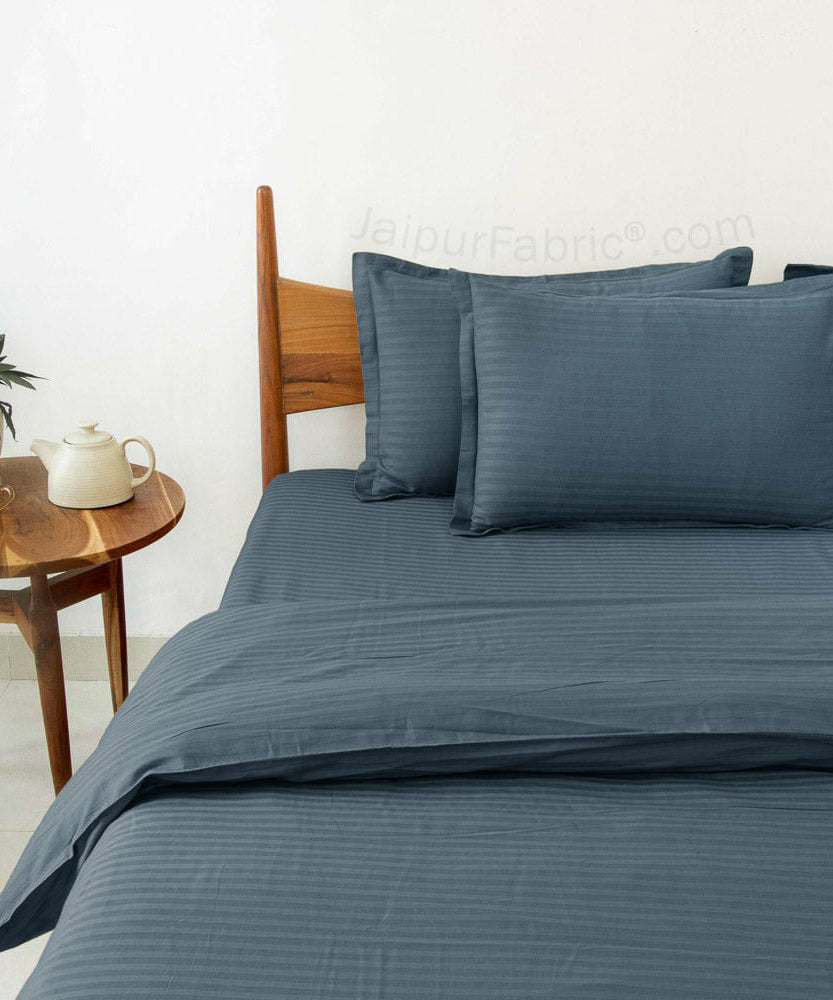 Dark Grey Satin Stripes Matching Bedsheet and Comforter SET of 4 Bed in a Bag