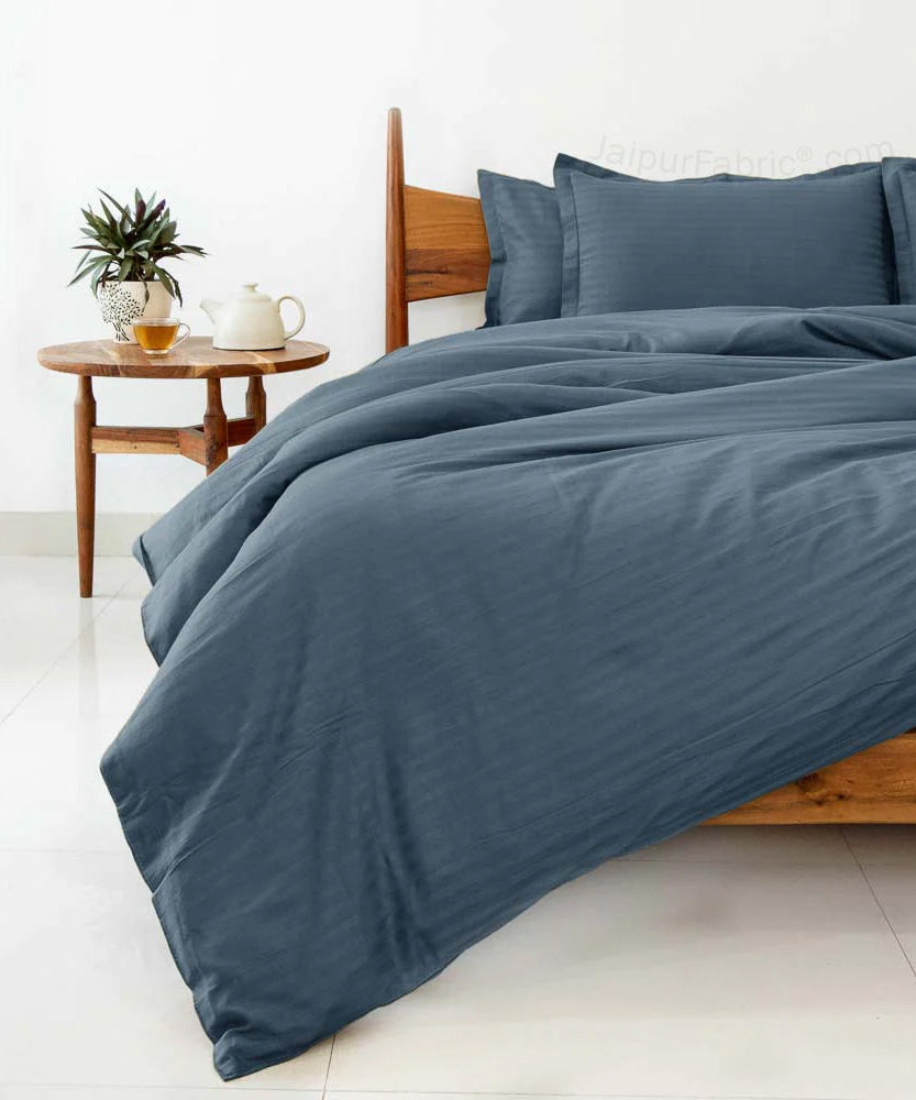 Dark Grey Satin Stripes Matching Bedsheet and Comforter SET of 4 Bed in a Bag