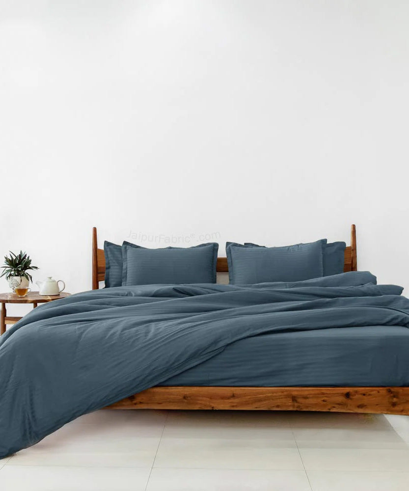 Dark Grey Satin Stripes Matching Bedsheet and Comforter SET of 4 Bed in a Bag