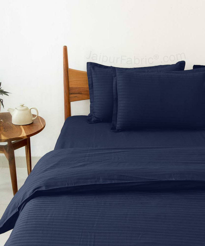 Navy BlueSatin Stripes Matching Bedsheet and Comforter SET of 4 Bed in a Bag