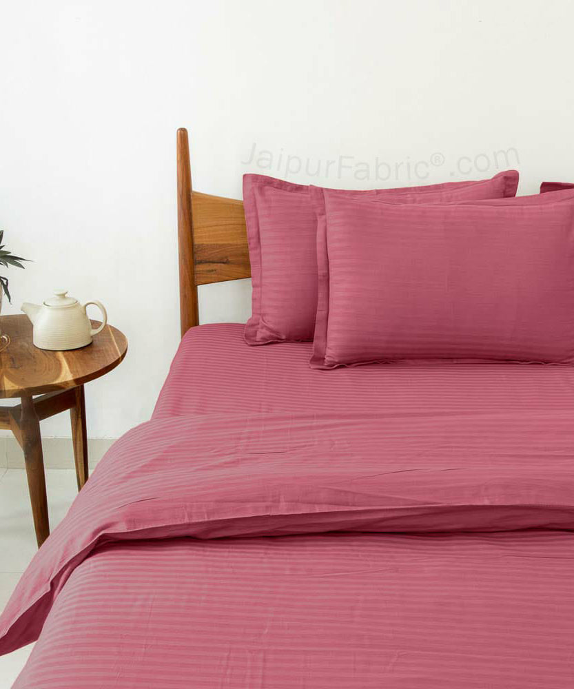 Thulian PinkSatin Stripes Matching Bedsheet and Comforter SET of 4 Bed in a Bag