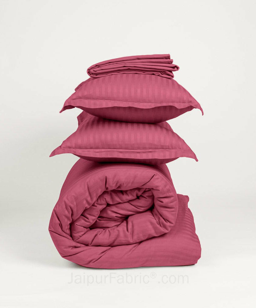 Thulian PinkSatin Stripes Matching Bedsheet and Comforter SET of 4 Bed in a Bag