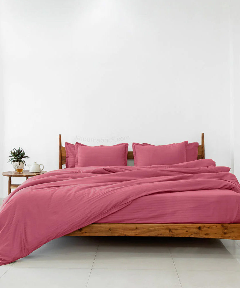 Thulian PinkSatin Stripes Matching Bedsheet and Comforter SET of 4 Bed in a Bag