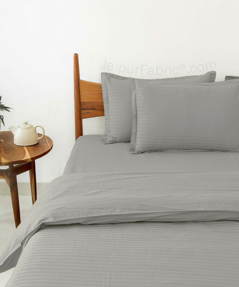 Grey Satin Stripes Matching Bedsheet and Comforter SET of 4 Bed in a Bag