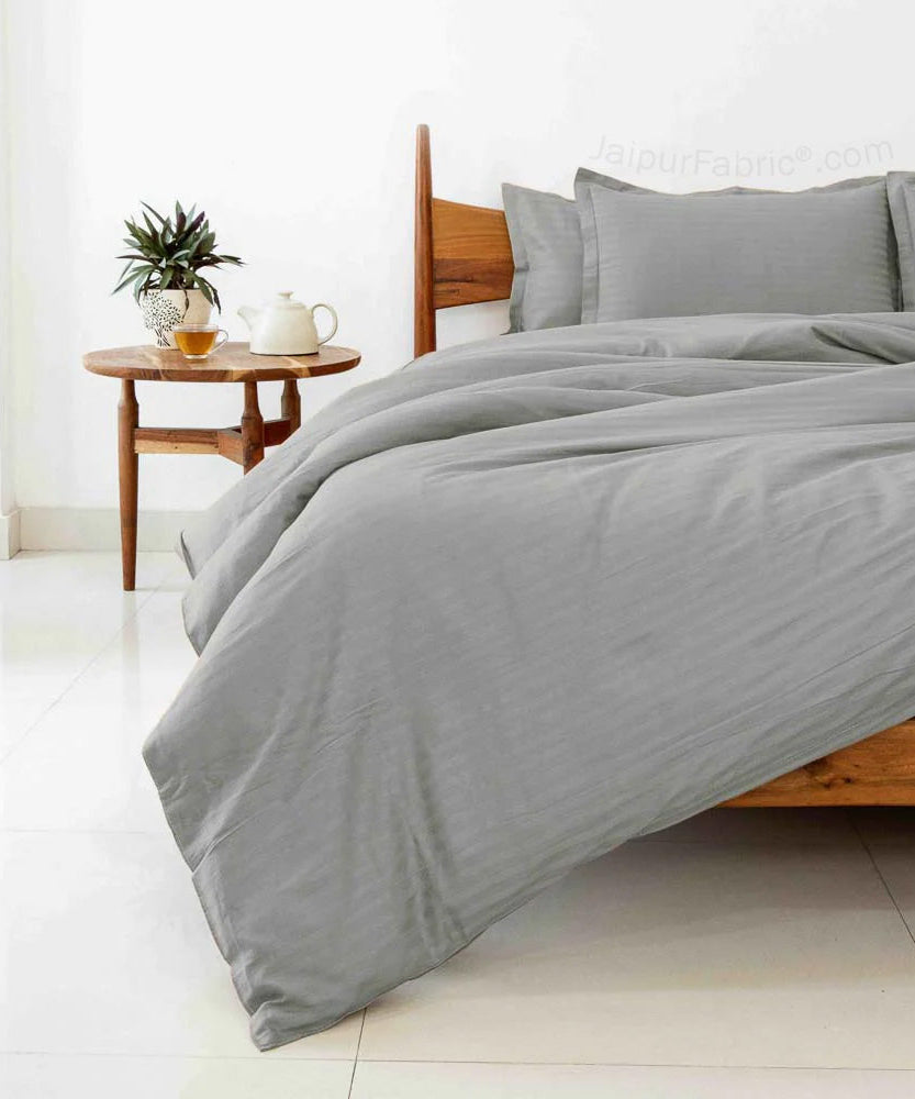 Grey Satin Stripes Matching Bedsheet and Comforter SET of 4 Bed in a Bag