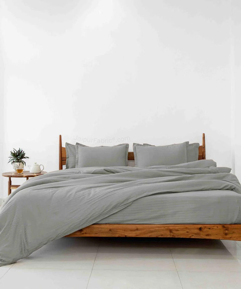 Grey Satin Stripes Matching Bedsheet and Comforter SET of 4 Bed in a Bag