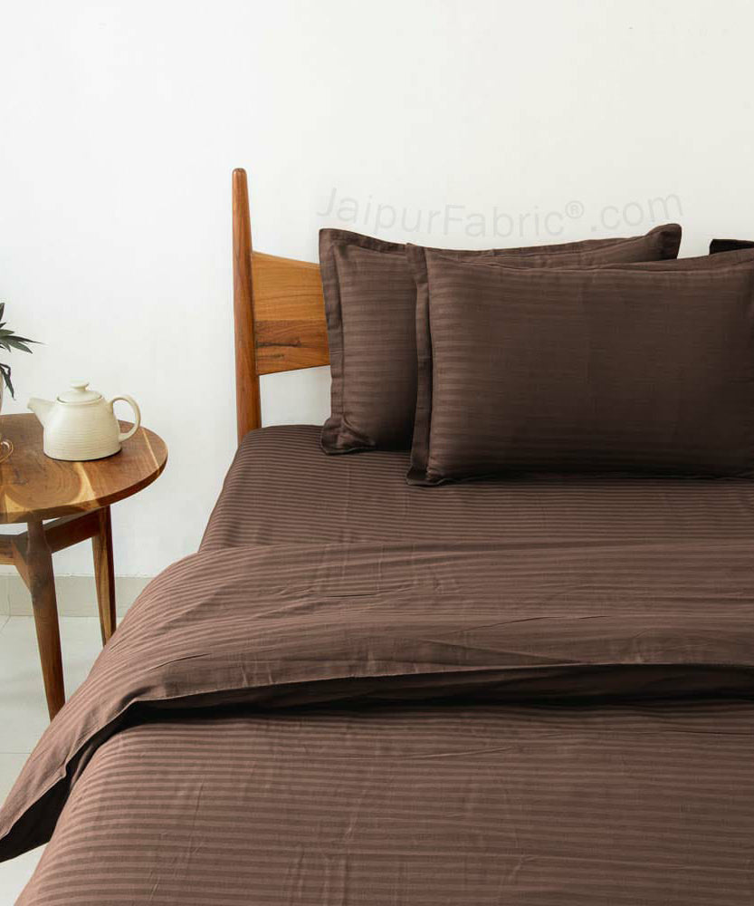 Dark Brown Satin Stripes Matching Bedsheet and Comforter SET of 4 Bed in a Bag