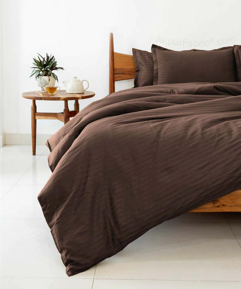 Dark Brown Satin Stripes Matching Bedsheet and Comforter SET of 4 Bed in a Bag
