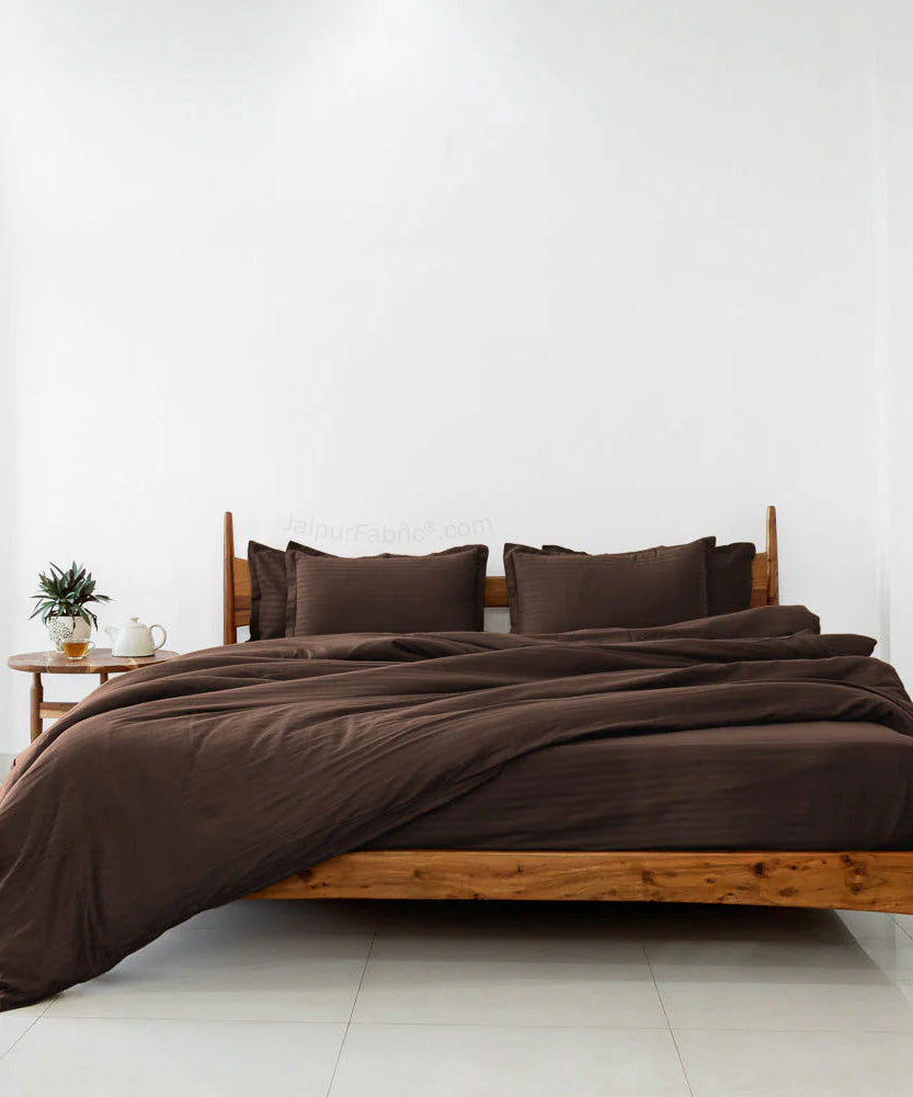 Dark Brown Satin Stripes Matching Bedsheet and Comforter SET of 4 Bed in a Bag