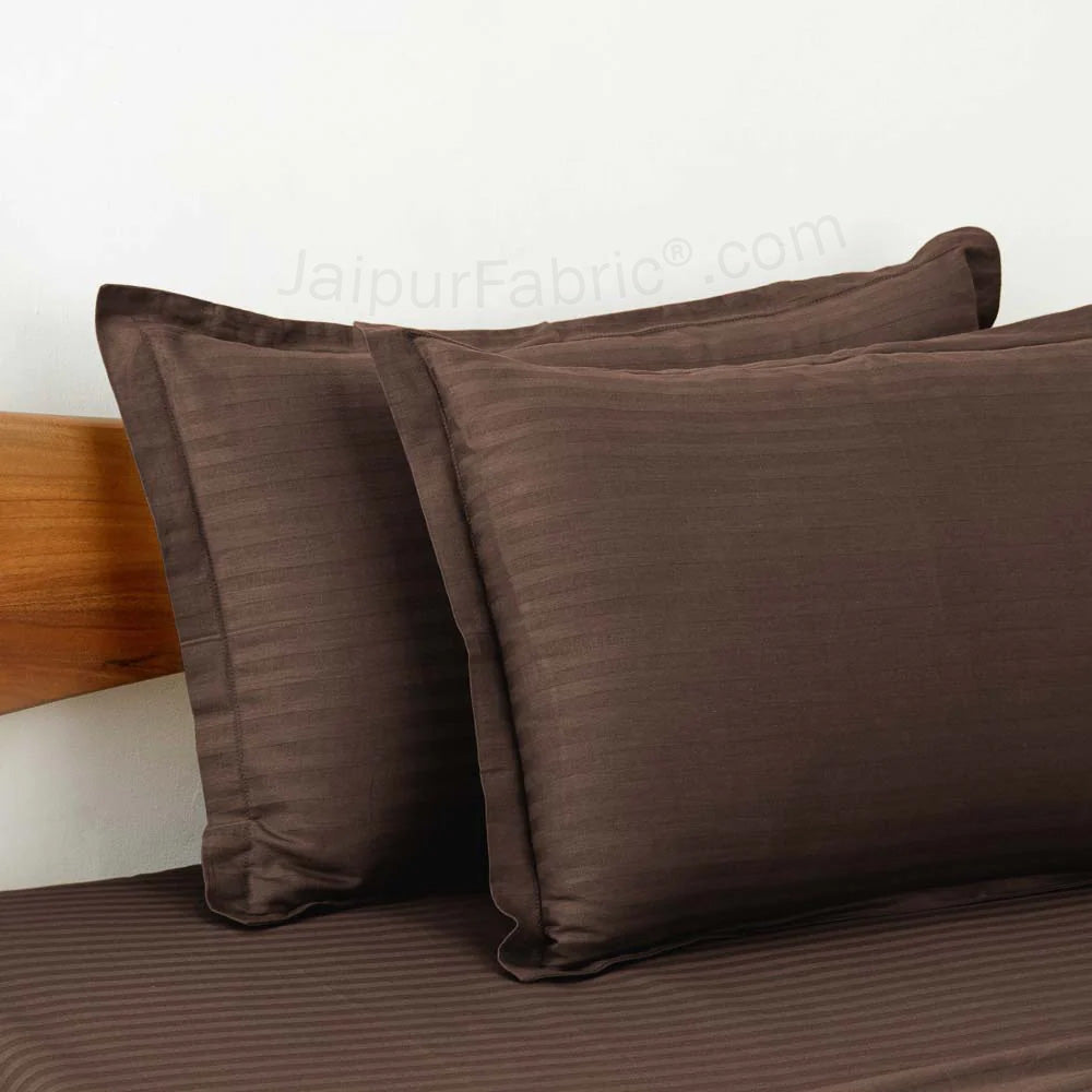 Dark Brown Satin Stripes Matching Bedsheet and Comforter SET of 4 Bed in a Bag