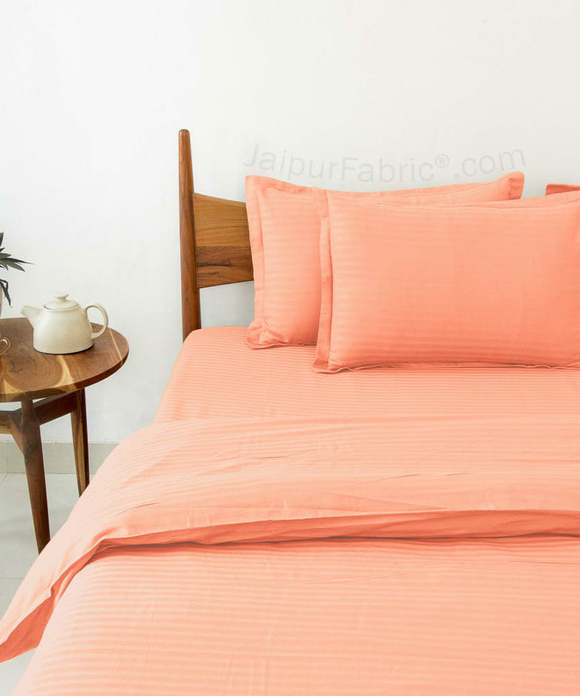 Awesome Light Peach Satin Stripes Matching Bedsheet and Comforter SET of 4 Bed in a Bag