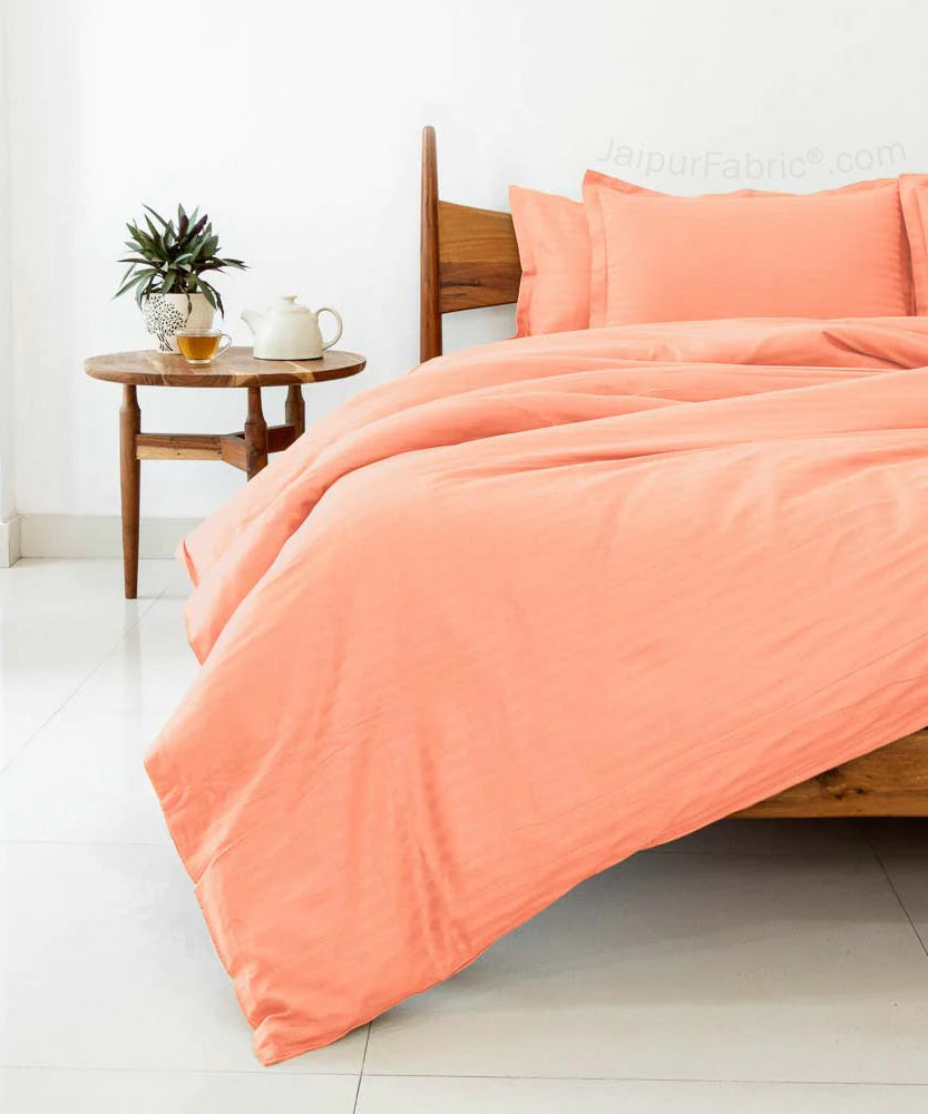 Awesome Light Peach Satin Stripes Matching Bedsheet and Comforter SET of 4 Bed in a Bag