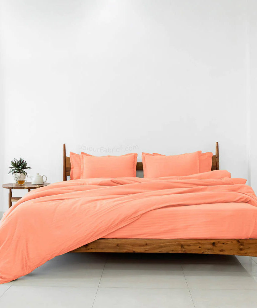 Awesome Light Peach Satin Stripes Matching Bedsheet and Comforter SET of 4 Bed in a Bag