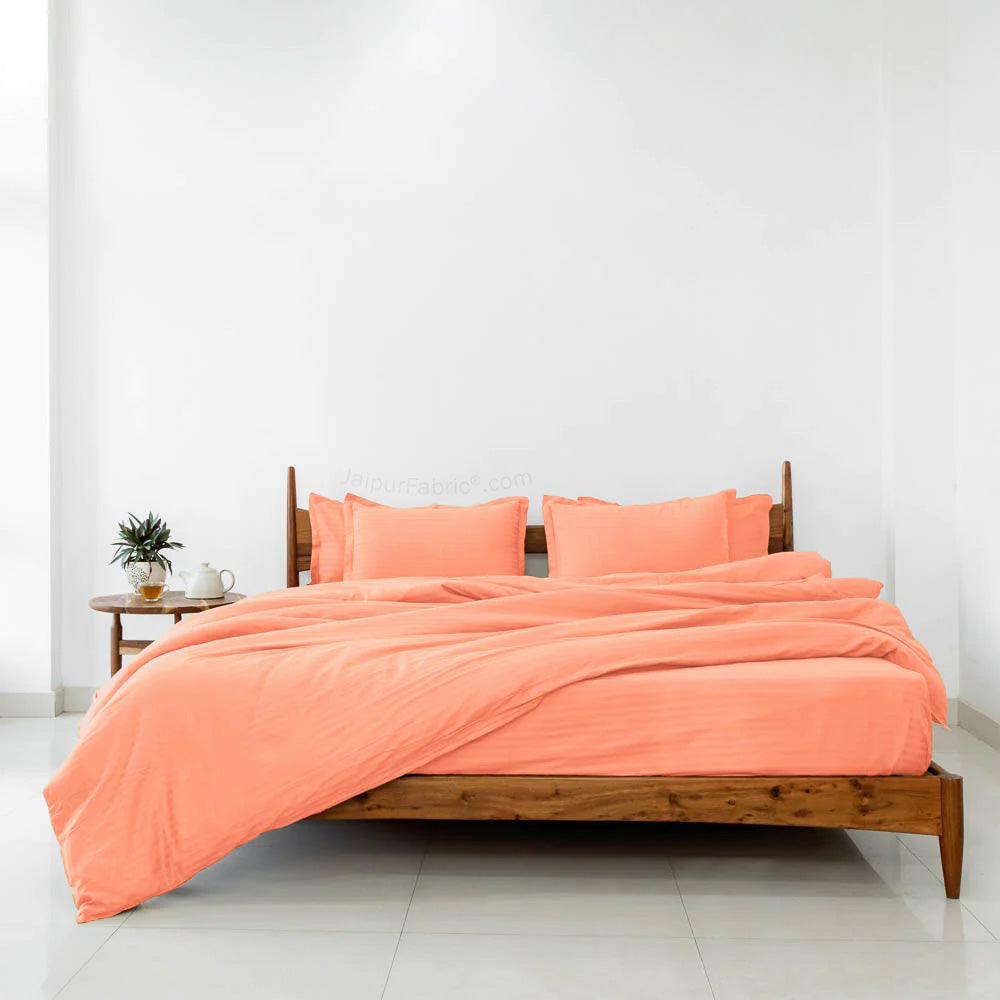 Awesome Light Peach Satin Stripes Matching Bedsheet and Comforter SET of 4 Bed in a Bag