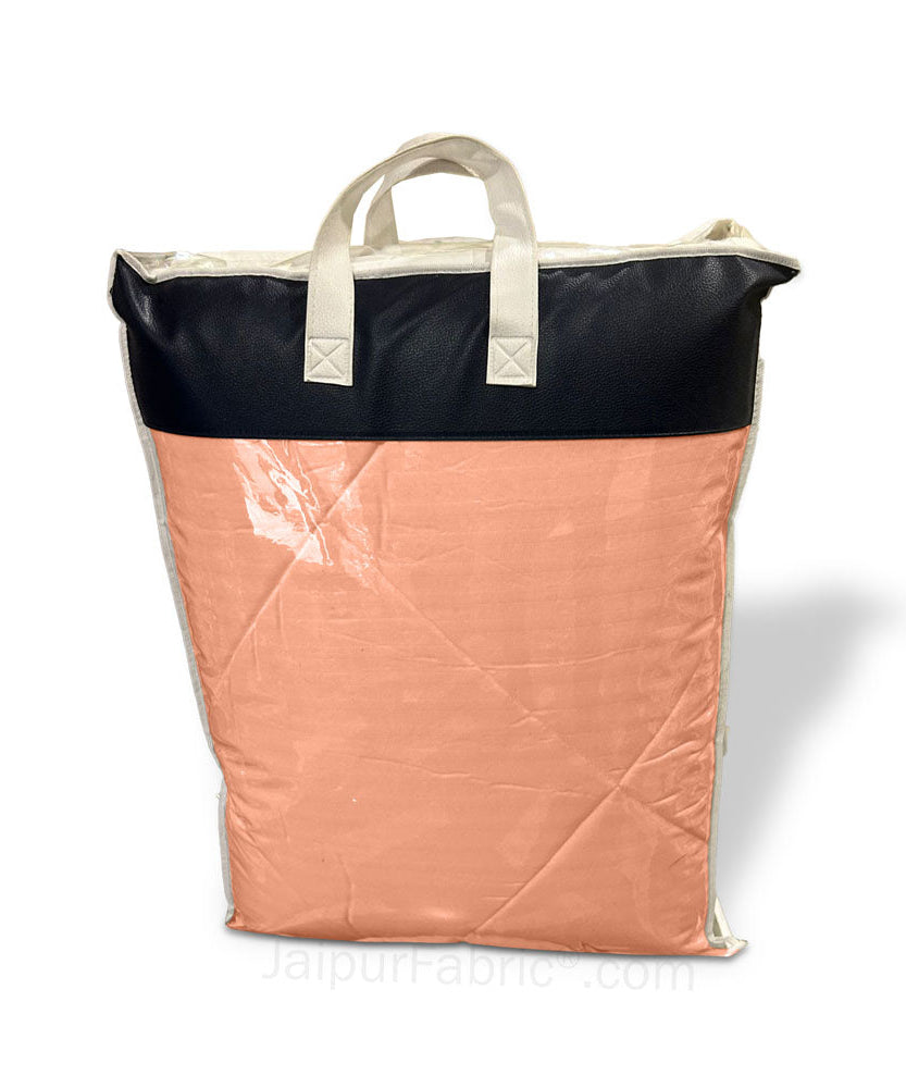 Awesome Light Peach Satin Stripes Matching Bedsheet and Comforter SET of 4 Bed in a Bag