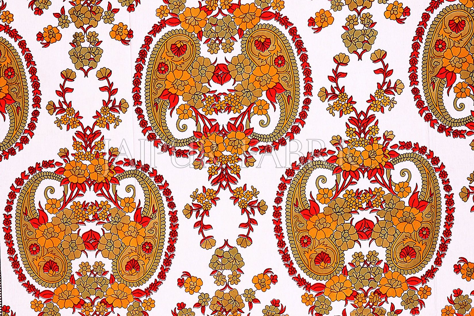 Green Border Multi Color Floral Pattern Screen Print Cotton Double Bed Sheet