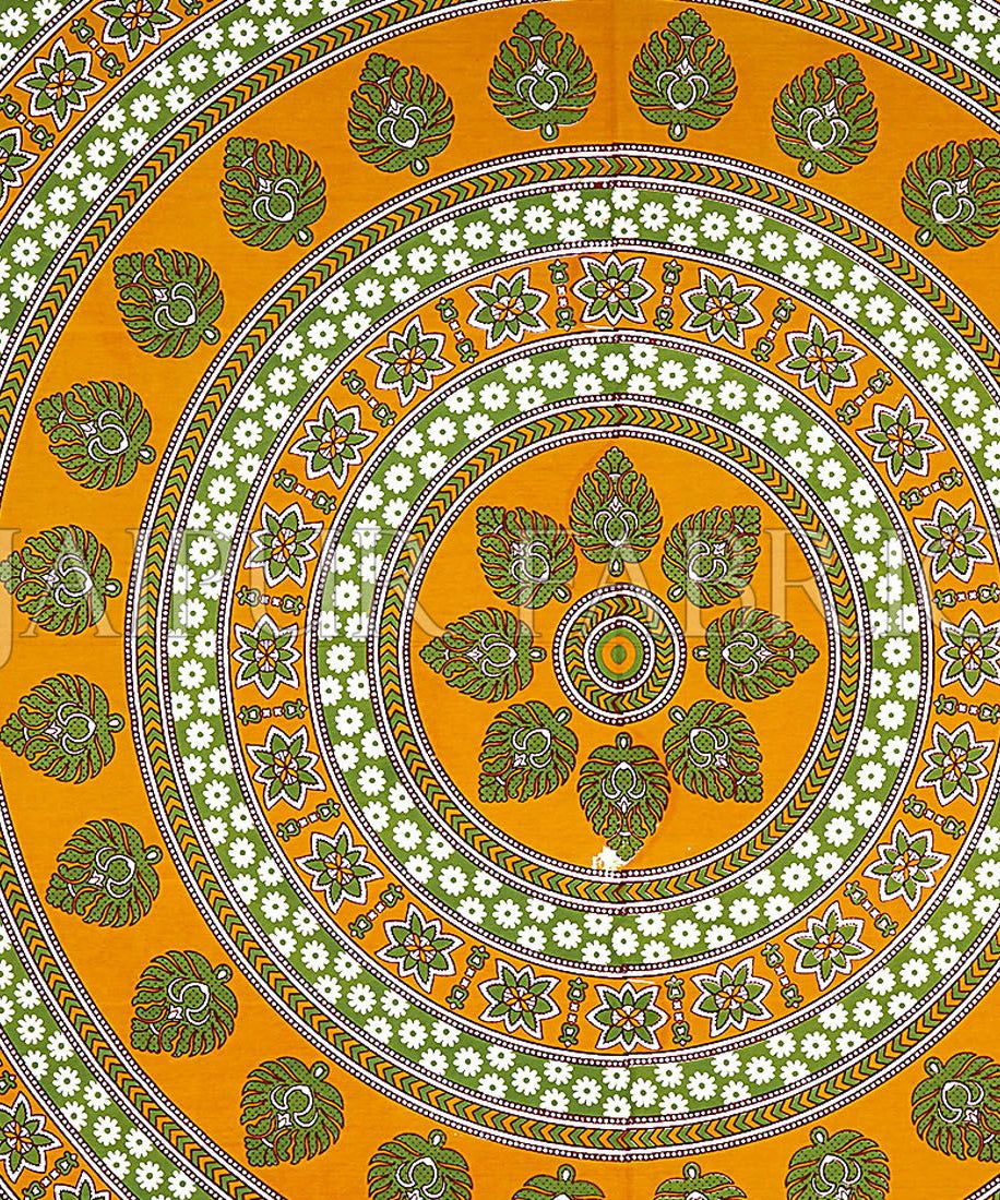 Yellow Border White Base Paan Pattern Screen Print Cotton Double Bed Sheet