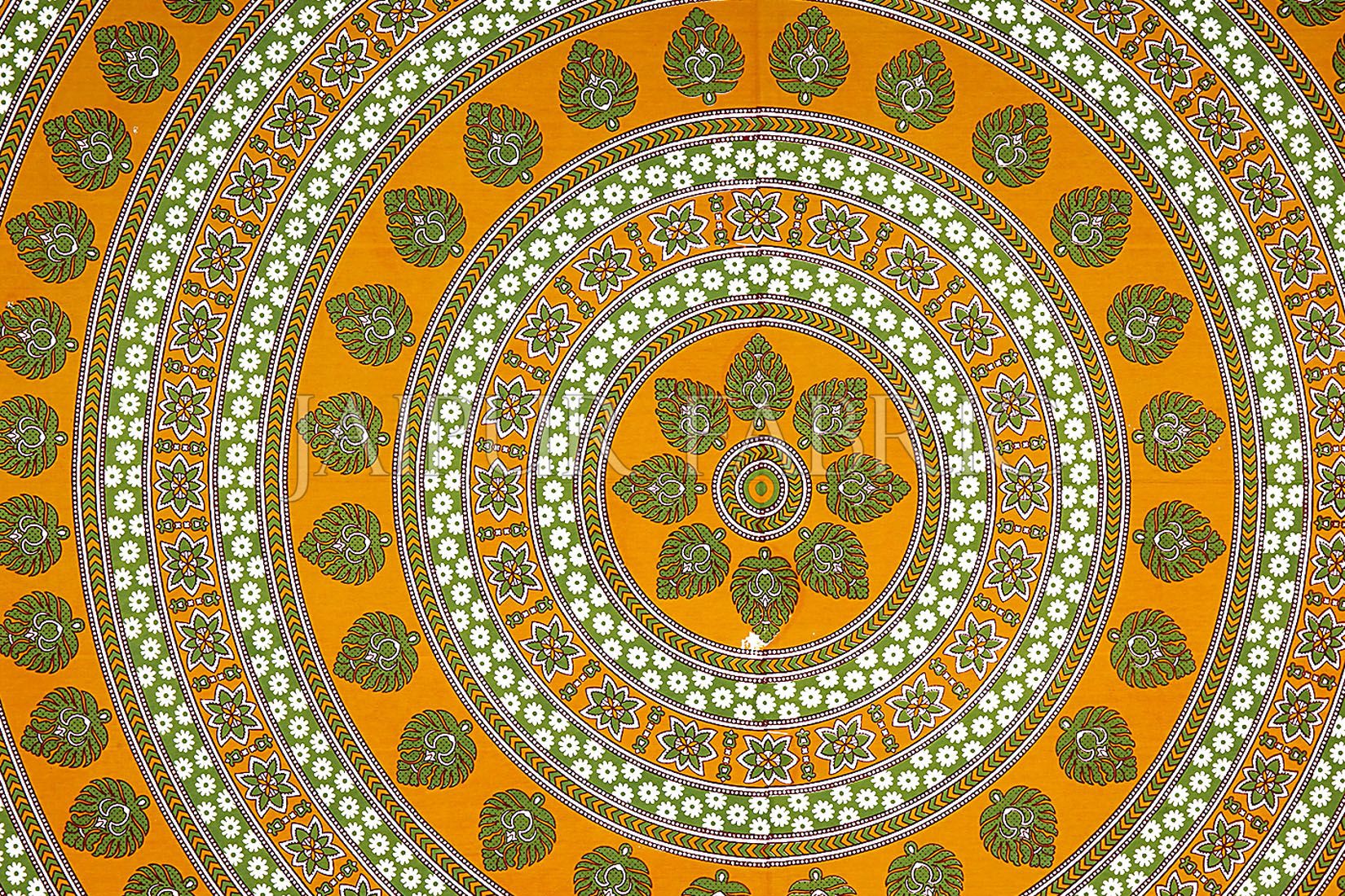 Yellow Border White Base Paan Pattern Screen Print Cotton Double Bed Sheet