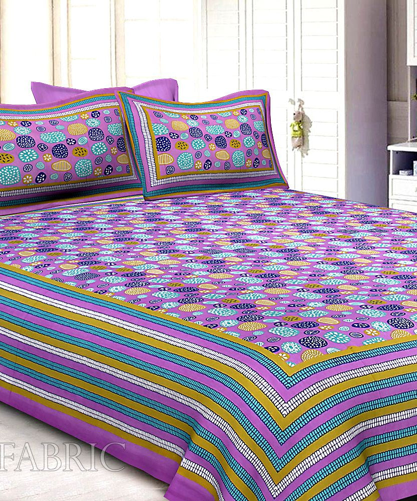 Plum Border Plum Base Stone Pattern Screen Print Cotton Double Bed Sheet