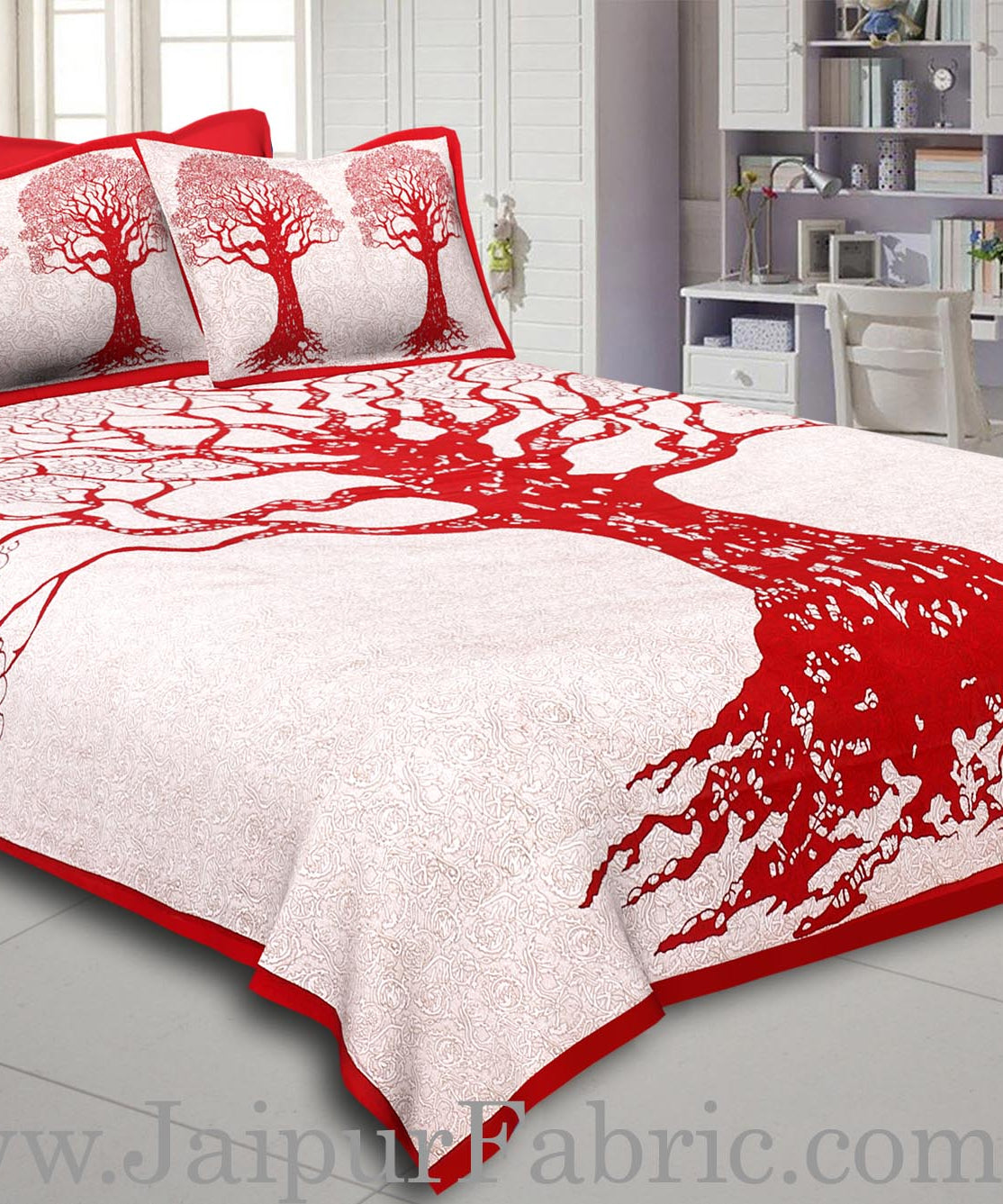 Big Tree Pattern Super Fine Cotton Double Bedsheet Combo of 4