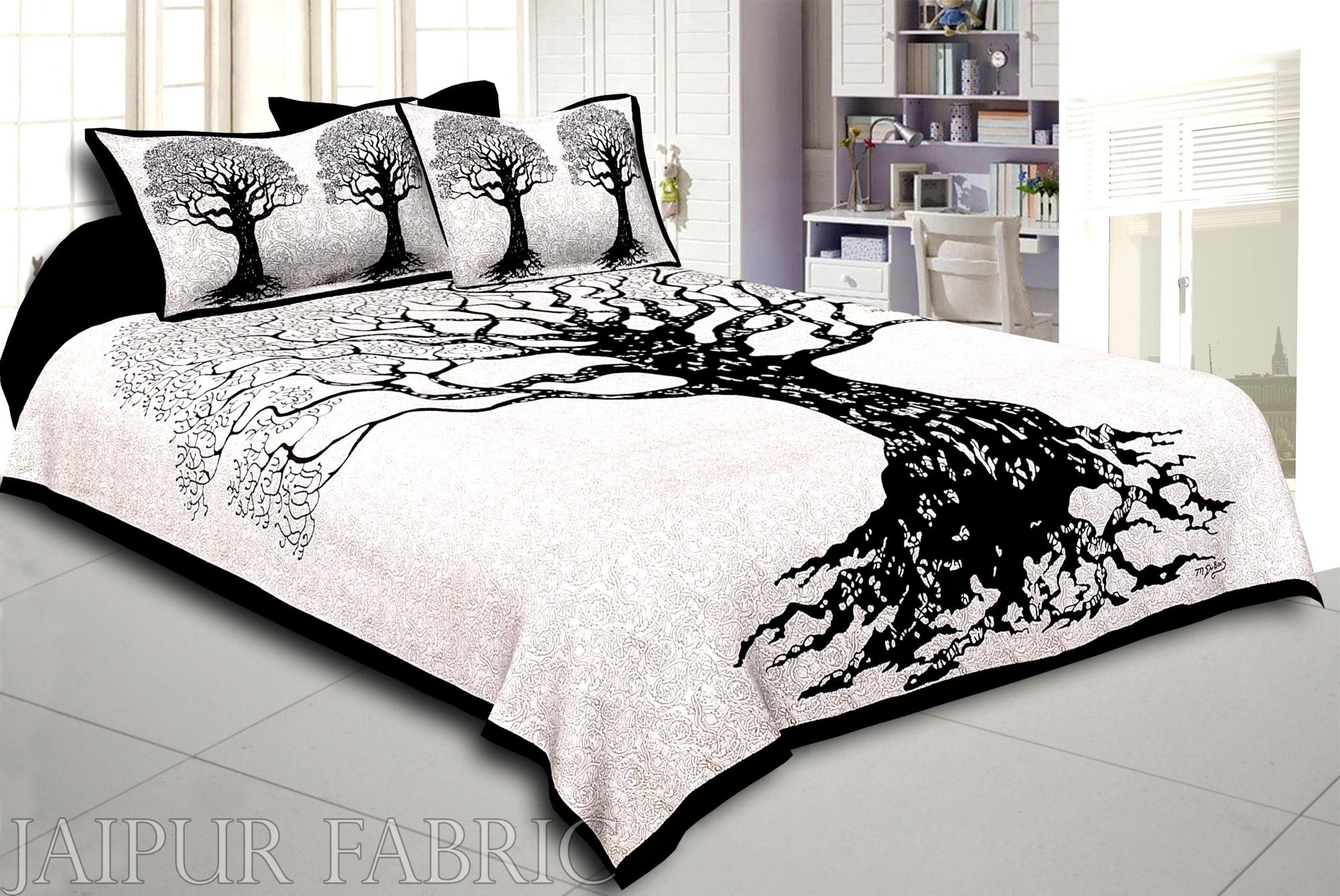 Big Tree Pattern Super Fine Cotton Double Bedsheet Combo of 4