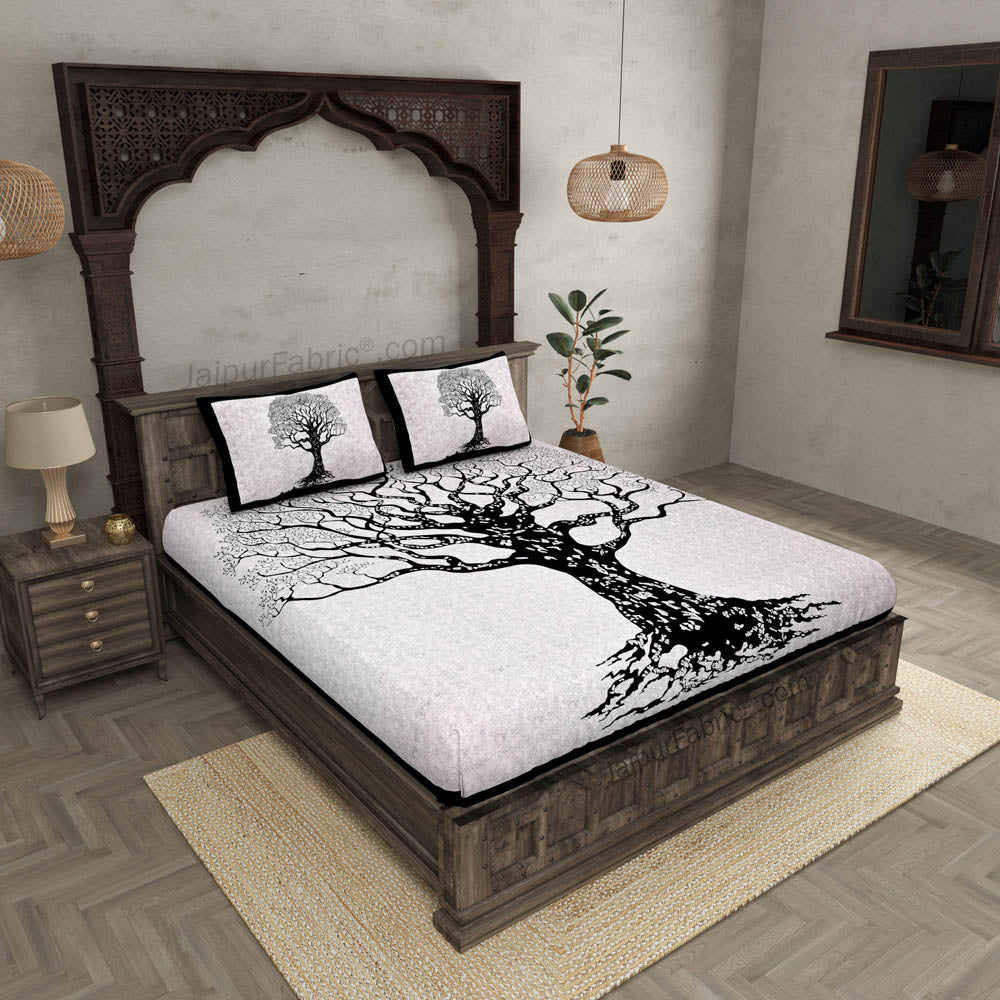 Big Tree Pattern Super Fine Cotton Double Bed Sheet – Choose Your Favorite Border Color