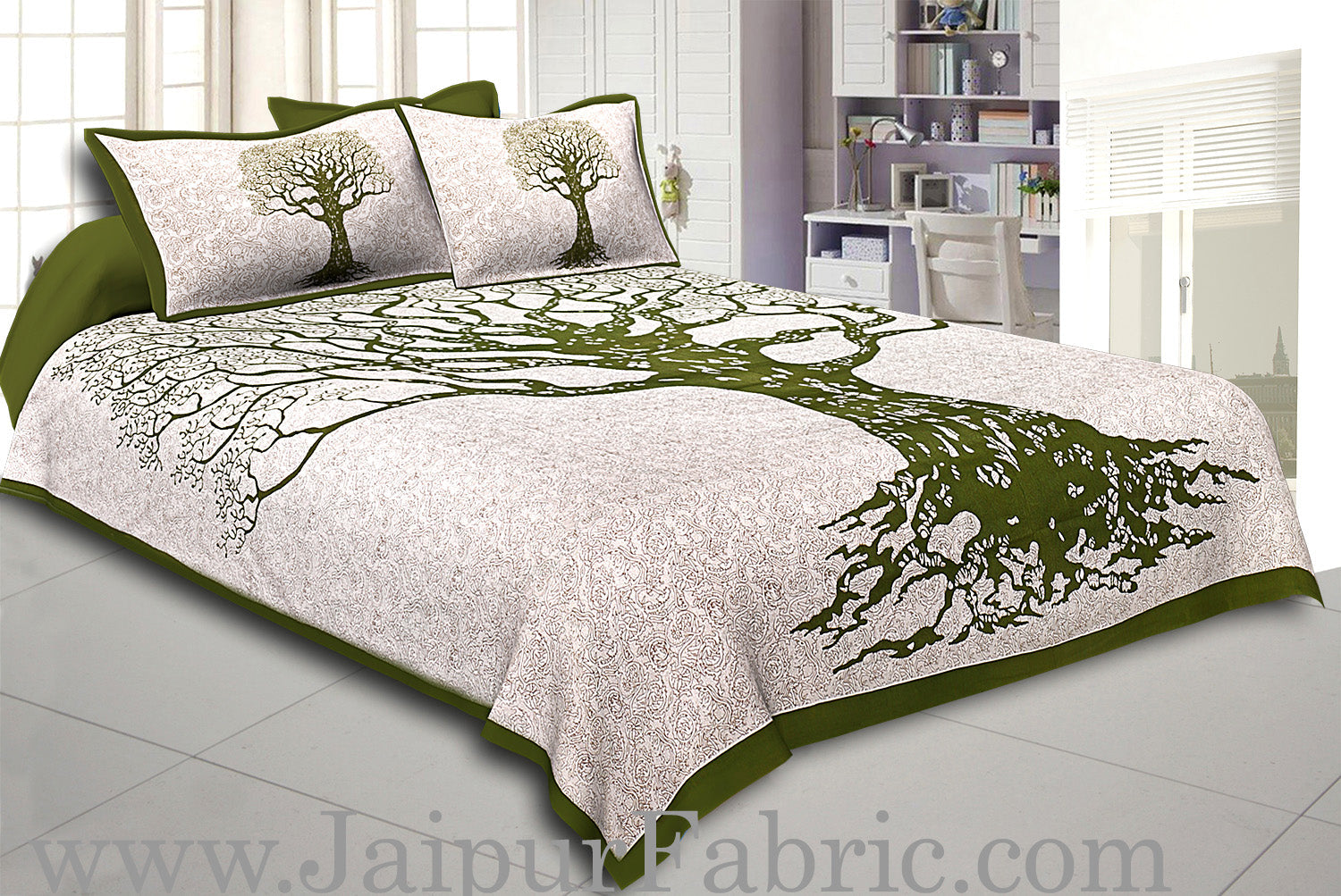 Big Tree Pattern Super Fine Cotton Double Bed Sheet – Choose Your Favorite Border Color