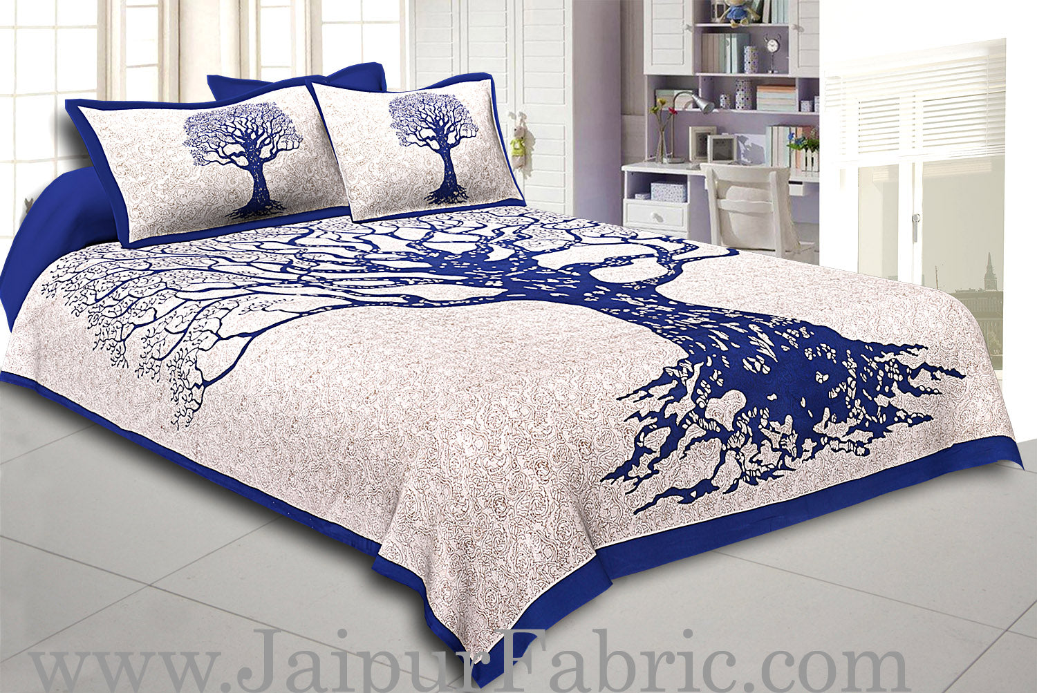 Big Tree Pattern Super Fine Cotton Double Bedsheet Combo of 4