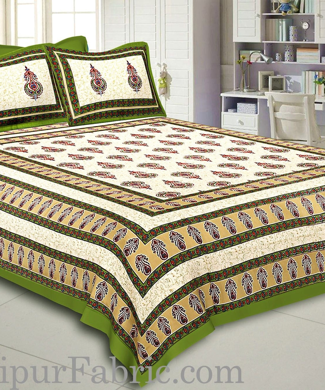 Artistic Multicolor Cotton Double Bed Set with Matching Covers