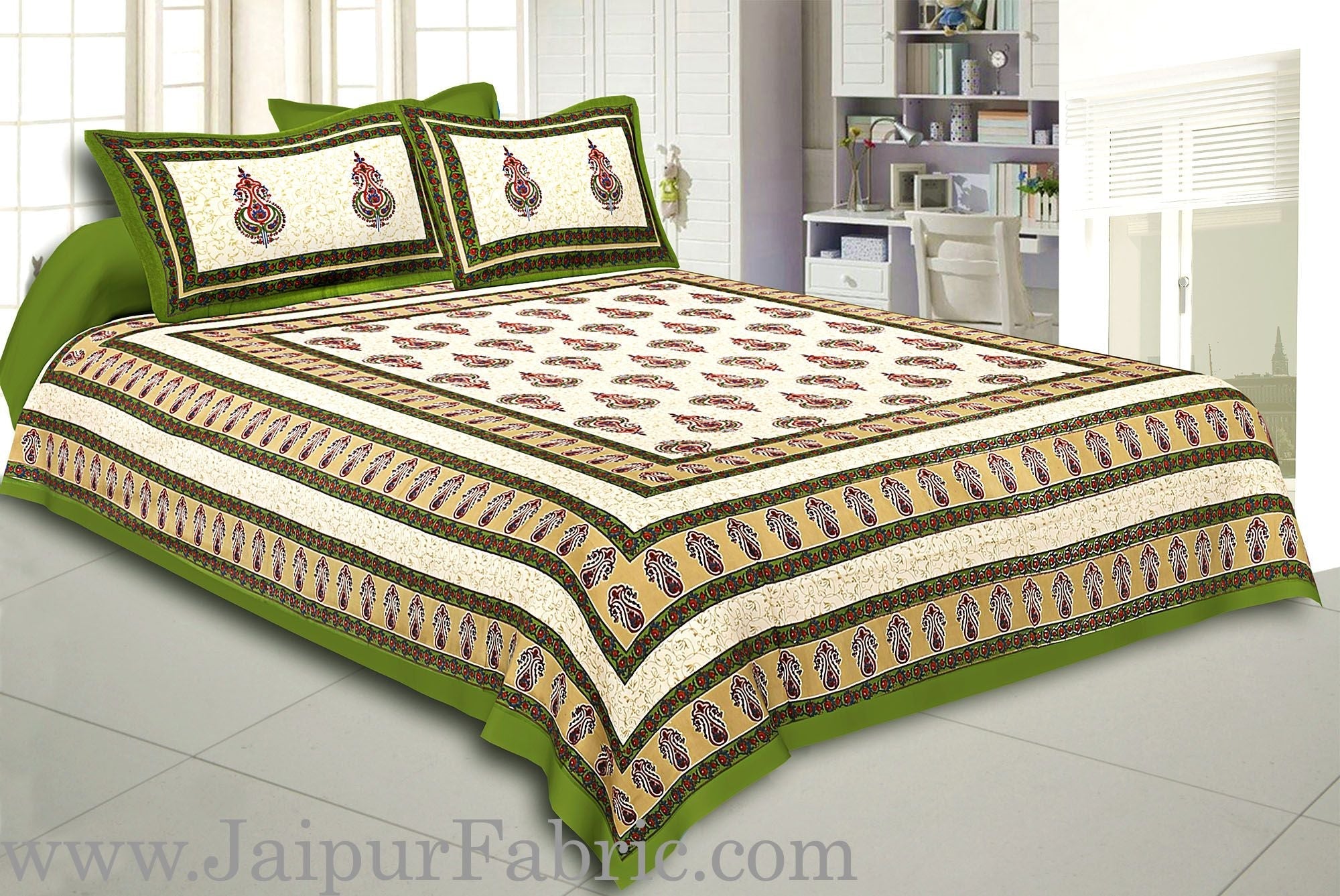 Artistic Multicolor Cotton Double Bed Set with Matching Covers