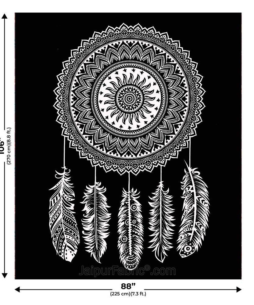 Big Feather Print Black & White Bedsheet