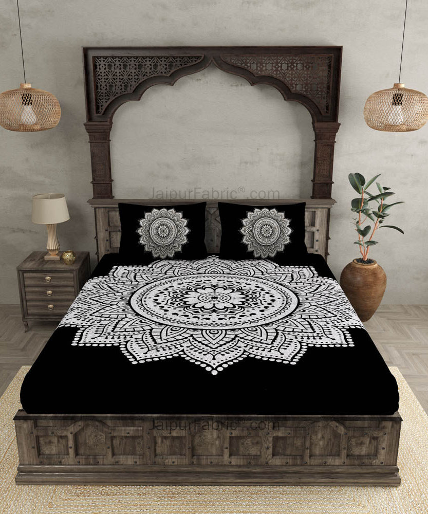 Big Rangoli Print Black & White Bedsheet