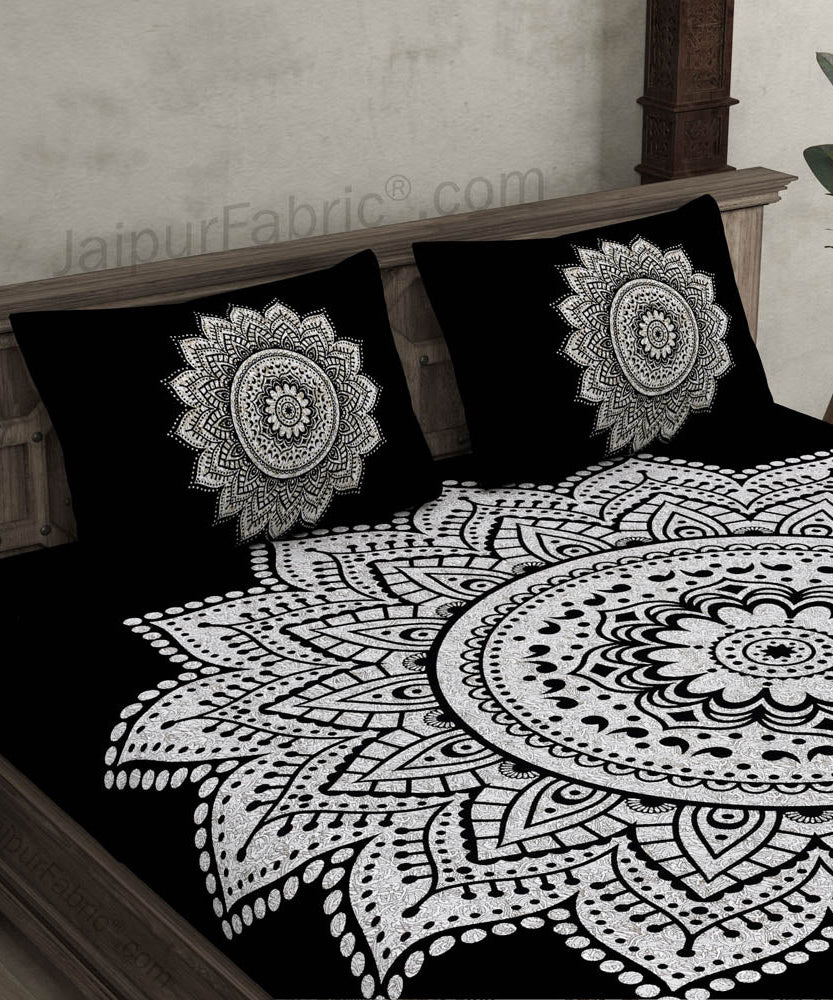 Big Rangoli Print Black & White Bedsheet