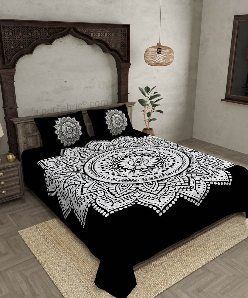 Big Rangoli Print Black & White Bedsheet