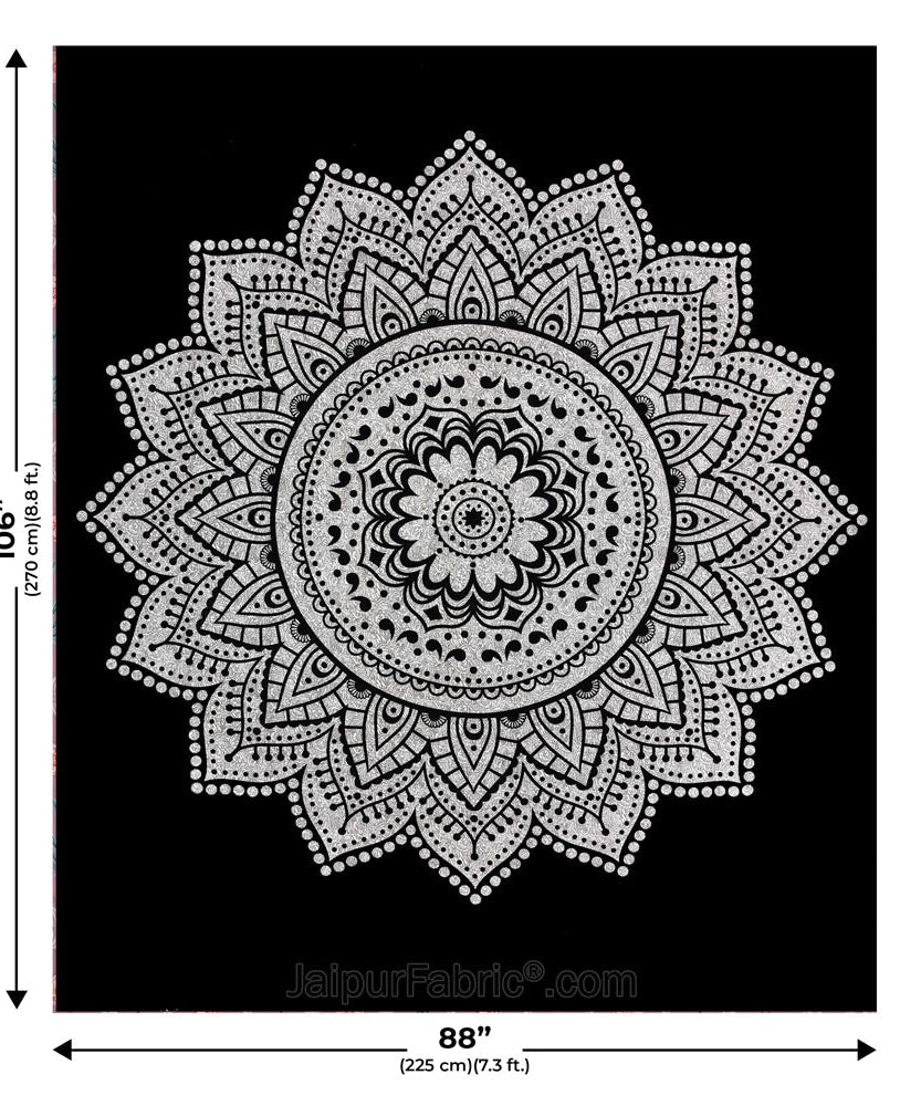 Big Rangoli Print Black & White Bedsheet