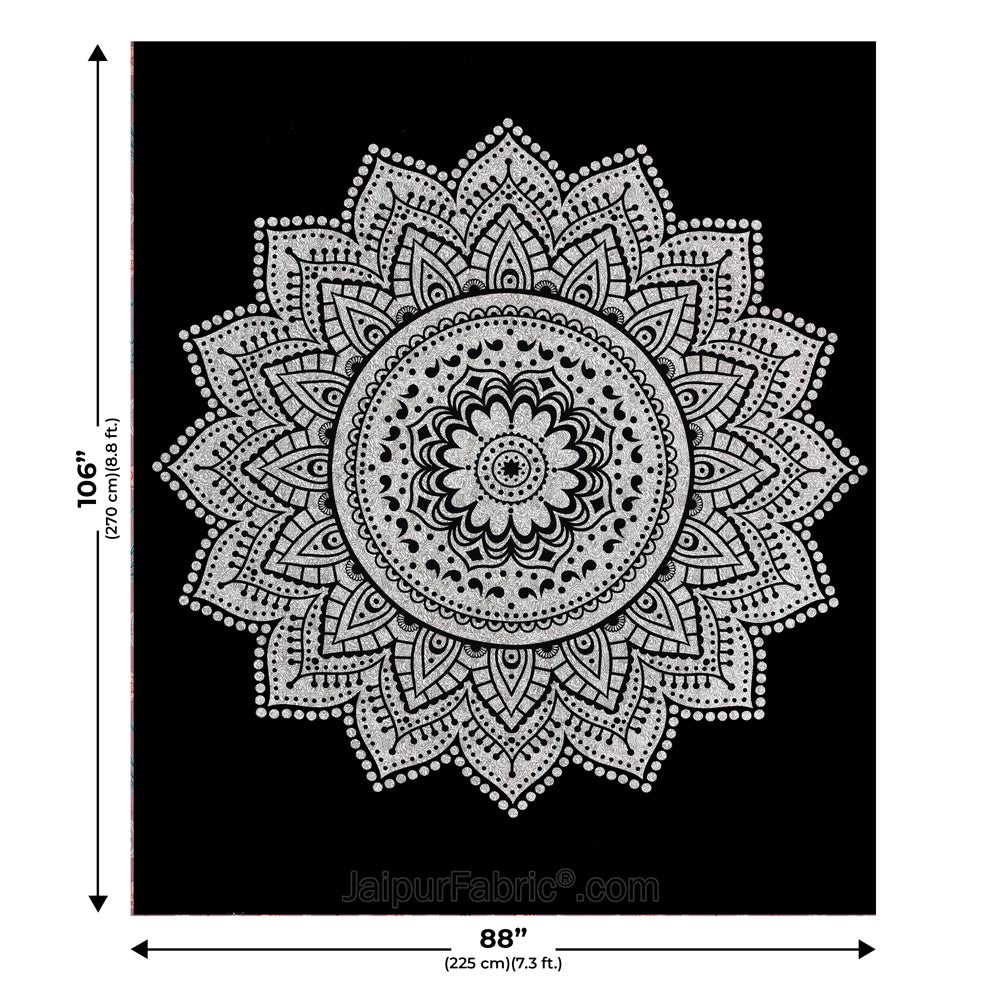 Big Rangoli Print Black & White Bedsheet