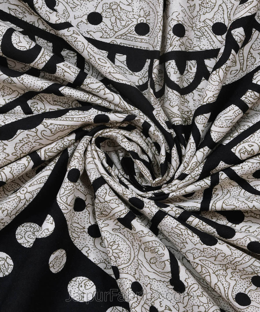 Big Rangoli Print Black & White Bedsheet