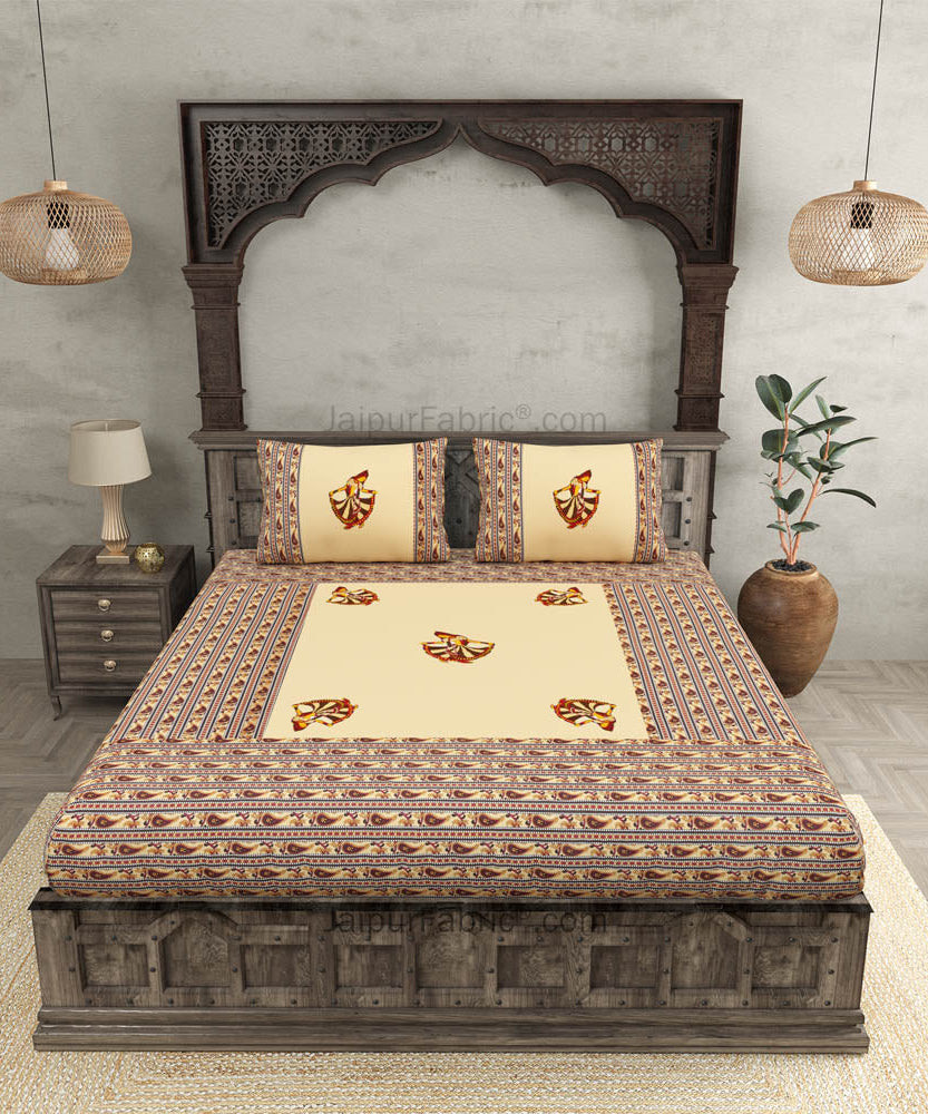 Applique Cream Gujri Jaipuri  Hand Made Embroidery Patch Work Double Bedsheet