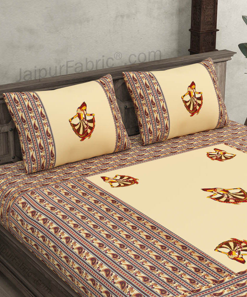 Applique Cream Gujri Jaipuri  Hand Made Embroidery Patch Work Double Bedsheet