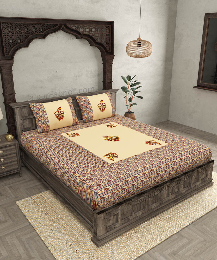 Applique Cream Gujri Jaipuri  Hand Made Embroidery Patch Work Double Bedsheet