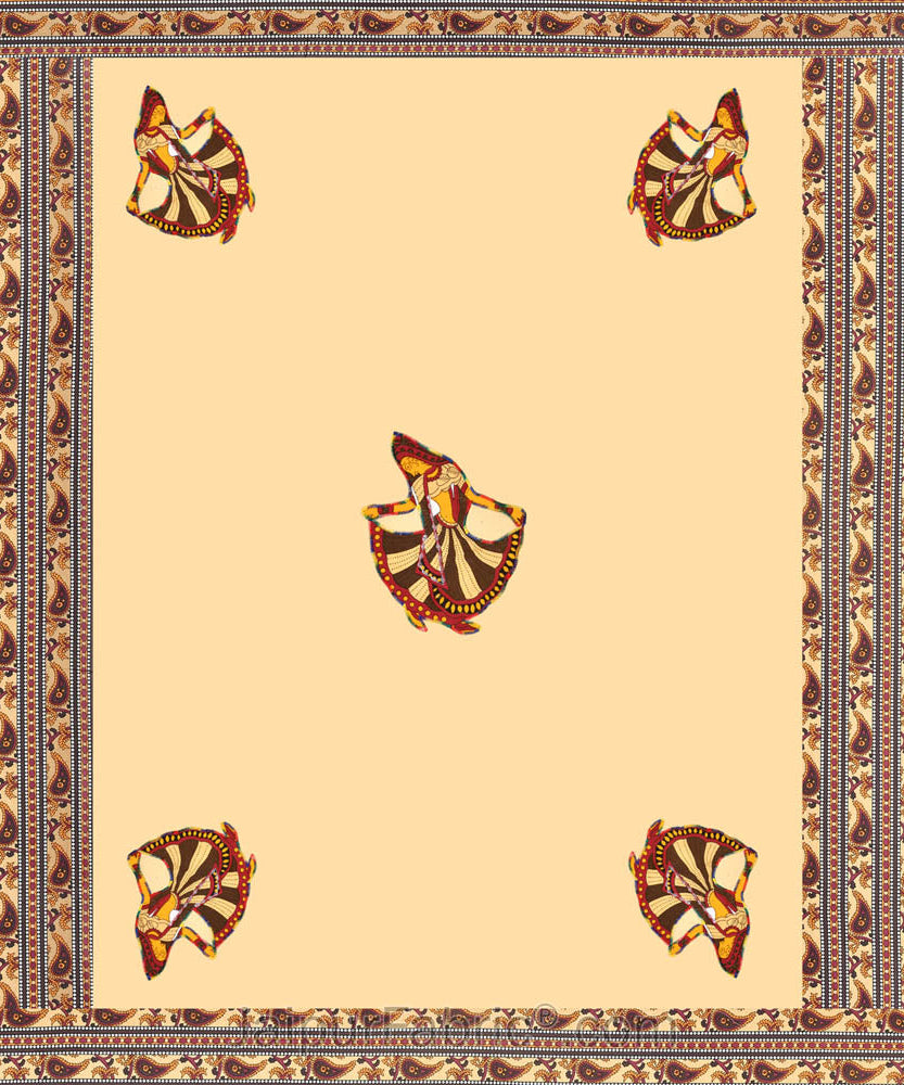 Applique Cream Gujri Jaipuri  Hand Made Embroidery Patch Work Double Bedsheet